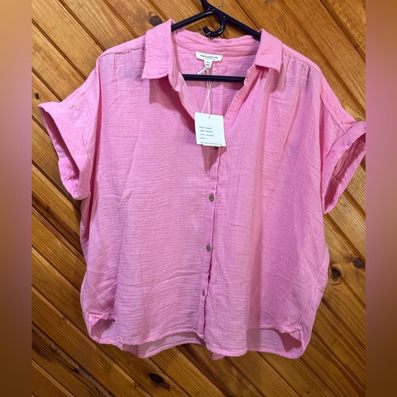 NWT beachlunchlounge Pink Button-Down Shirt wildrose size large style Dawson - Picture 1 of 2